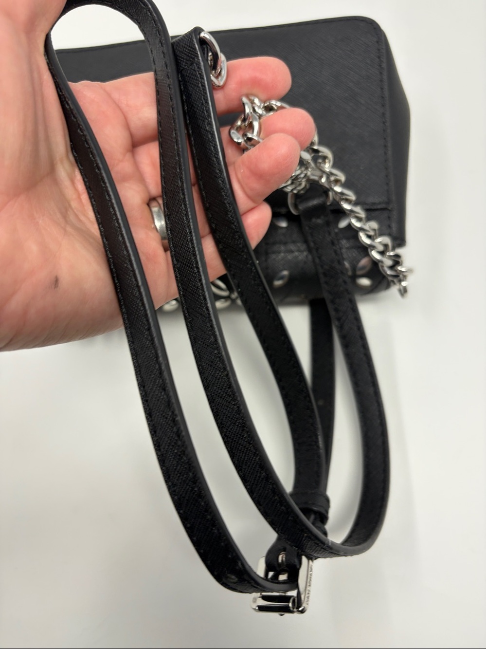 Michael Kors Black Leather Shoulder Bag with Silver Floral Studs - Picture 9 of 9